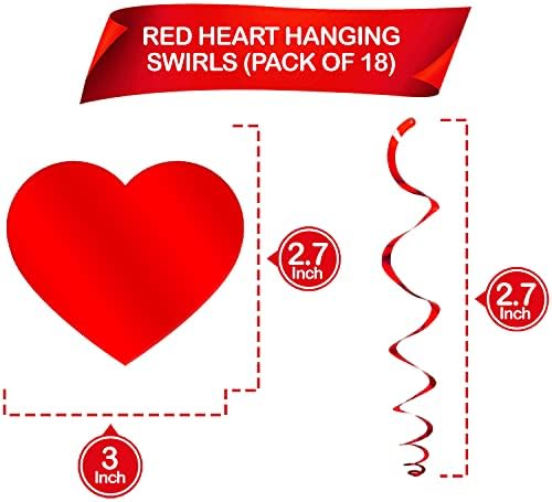 מערבולת לב תלויה אדומה מבריקה - אין DIY, חבילה של 18 | זר לב אדום, עיצוב יום האהבה - 4 מיתרים | קישוטי לב